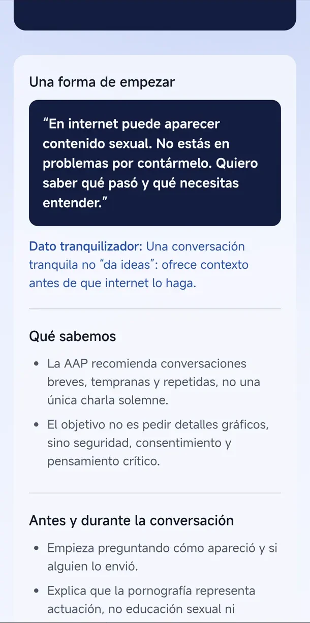 Guía de ConversaYoung con una forma de empezar y evidencia