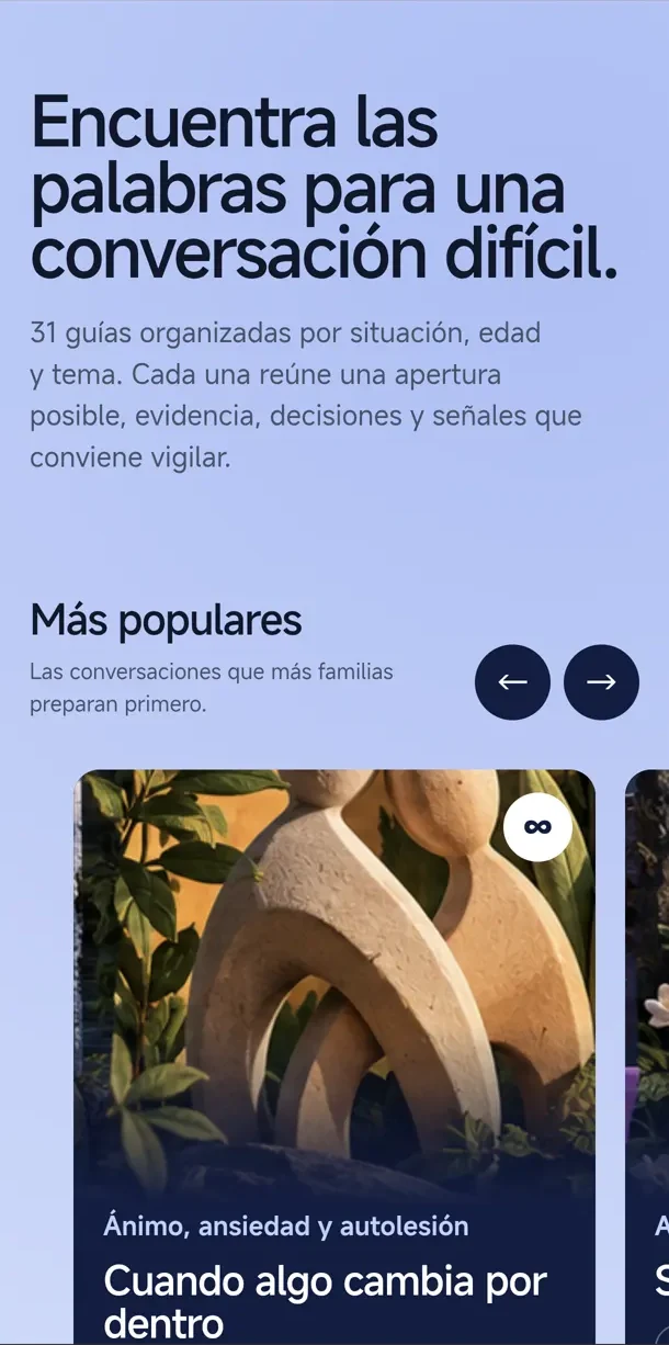 Pantalla de ConversaYoung con temas populares